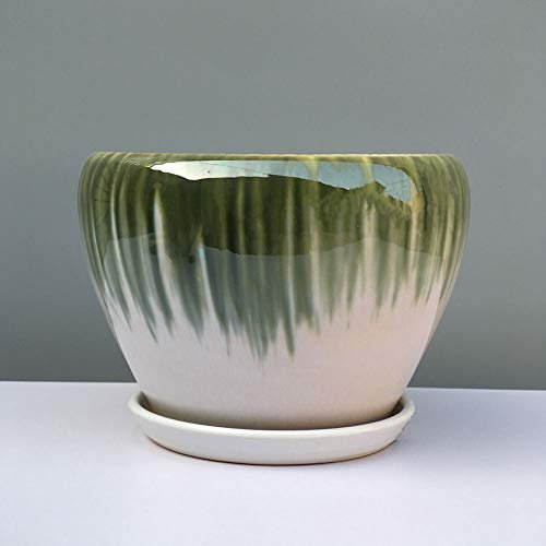 Extra großer Keramik-Blumentopf, Ofen, Variable Glasur, schalenförmiger Übertopf, Orchideen-Grün-Blumentopf, wasserabsorbierender, atmungsaktiver Bonsai-Topf (grün, 23 cm)