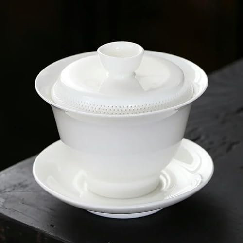 HGYEDA Fat Jade Gaiwan-Teeschale aus weißem Porzellan, Anti-Verbrühungs-Design, einzelne Keramik-Teetasse, Kung-Fu-Tee-Set