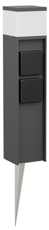 ledscom.de Pollerleuchte PODEL mit Erdspieß für außen, 39cm, anthrazit, G9 Fassung, 2 Steckdosen