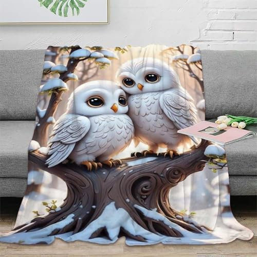 ZAHOCAI Eule kuscheldecke flauschig Weiß Decke Super Weich Flanell Decken Leicht Sofadecke, Couchdecke für Sofa/Bett/Couch Kinderdecke 100x150cm