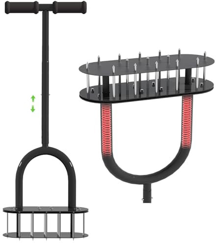 Onadak Rasenbelüfter Spike Metall Manuelle Vertikutierung Boden Belüftung Rasen mit 15 Eisen Spikes, Vormontierte Gras Belüfter Werkzeuge für Hof, Rasen Belüftung, Garten Werkzeug, Patentiert