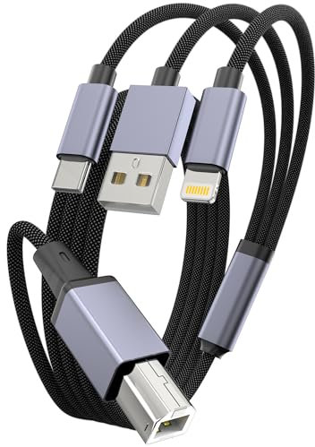 Drucker und MIDI Kabel USB A USB C Lightning auf USB B 20 Geflochtenes Kabel für MacBook Pro Yamaha Casio Digitalpiano MIDI Controller Drucker Kompatibel mit USB C MIDI Geräten 1m