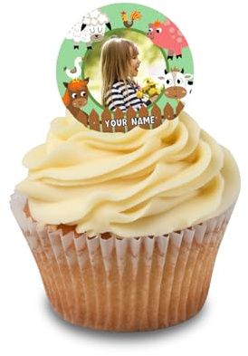 Cakeshop Cupcake Personalised Edible Cake Toppers Farm Animal Friends | Custom Text or Name | For Birthdays & Celebrations | Multiple Shapes & Sizes | Icing & Wafer Paper Options