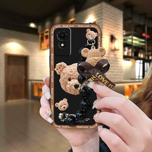 Lulumi-Phone Case For TCL 501/T433D, phone protector Skin-friendly feel Bear bracelet phone pouch Black pearl pendant Back Cover cell phone sleeve cell phone cover mobile case