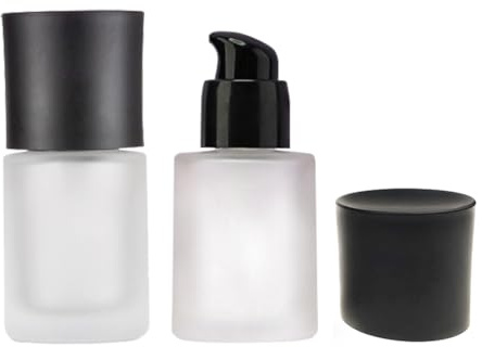 2PCS 30ml/1oz Transparent Frosted Glass Lotion Pump Bottle with Black Cap Empty Refillable Liquid Foundation Dispenser Samples Vials Travel Cosmetic Container
