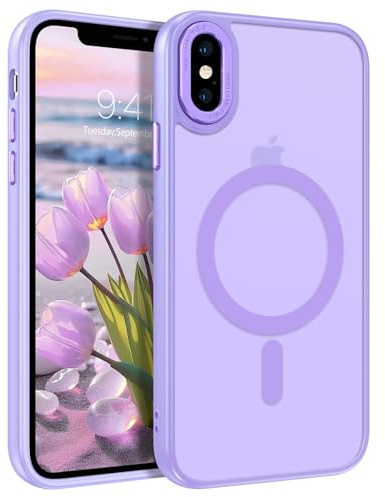 GUAGUA Magnetisch Hülle für iPhone X, iPhone XS [Kompatibel mit MagSafe] Matt Handyhülle Stoßfest Durchscheinende Rückseite Dünn Schutzhülle Case für iPhone X/XS (5,8 Zoll) Hellviolett
