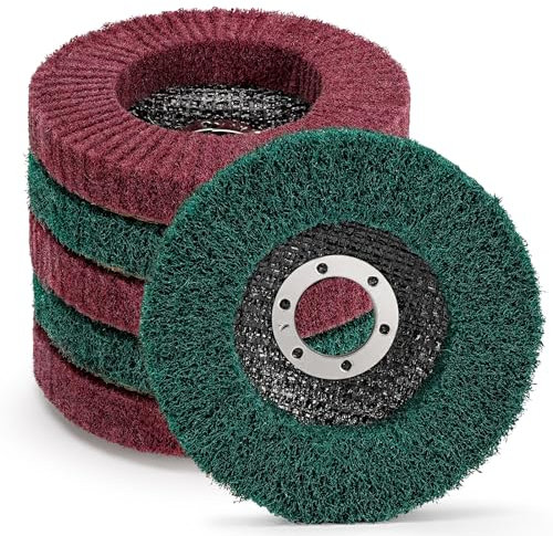 SZTVECFW 6Pcs 4.5'' x7/8'' Nylon Flap Disc Mix Set, 180 & 320 Grit Non-Woven Buffing Polishing Wheel Set, Scouring Pad Sanding Grinding Discs for Angle Grinder, Elastic Grinding & Rust Removal