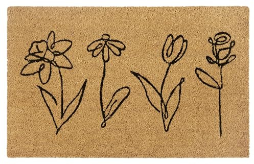 Hanse Home Paillasson en Coco - Antidérapant - Naturel - pour l'intérieur - Motif Fleurs - en Fibre de Coco - pour Couloir, entrée et extérieur Couvert - 40 x 70 cm
