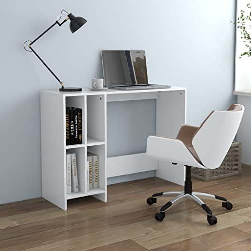 Higsose Schreibtisch im Arbeitszimmer Weiß 102,5x35x75 cm Holzwerkstoff Moderne Arbeitsbereich mit Regalfächer Computertisch für Jedes Büro Häuser mit Begrenztem Platzangebot