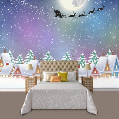Tzxztt Cartoon Schneehaus Tannenbaum Schneeflocke Moderne 3D Tapete Geprägte Seide Neutrale Töne Material Ideal Für Wohnzimmer Schlafzimmer-300cm×210cm