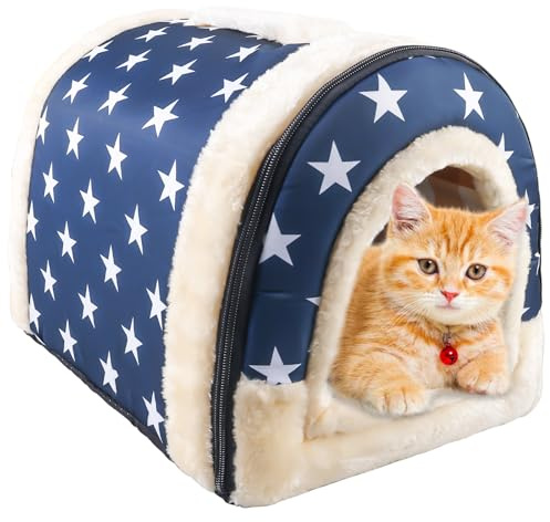 Katzenhaus Für Draußen: 2 In 1 Haustier Haus und Sofa, Winterfest Wasserdicht Warm katzenhöhle, 37 * 32 * 30cm Anti-Rutsch Faltbare Weich Warm Hund Katze, Katzenhöhle Tierheim Für Streuner Haustiere