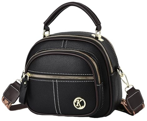 Sac à bandoulière en cuir simple - Sac de courses moderne en cuir - Sac à bandoulière pour fille - Grande capacité - Avec sangle réglable pour cosmétiques, coussin d'air, lèvre, Noir , Voir