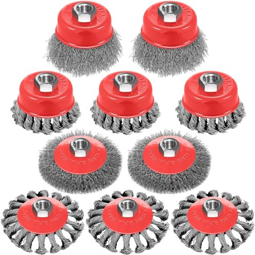 10 Stück Drahtrad für Winkelschleifer, 10,2 cm, geknotete Drahträder, 7,6 cm, Drahtbürste, Winkelschleifer, Drahtrad-Set zum Entfernen von Rost, Polieren, Schleifen