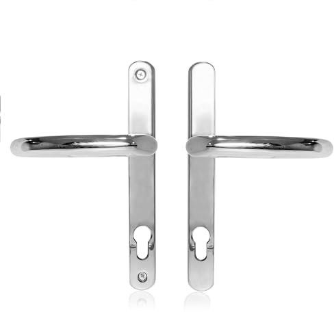 KPKPK Door handlesUros Polished Chrome UPVC Door Handle, (PZ 92mm, 211mm Screw Hole Distance, 243mm Overall) DDA Compliant, Long Backplate, Stainless Steel Front Door Handle