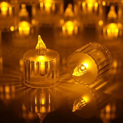 Lot de 12 bougies chauffe-plat LED à piles, couleur jaune chaud, sans flamme, 3,8 x 5,0 cm, en plastique, pour chambre, fête, Saint-Valentin