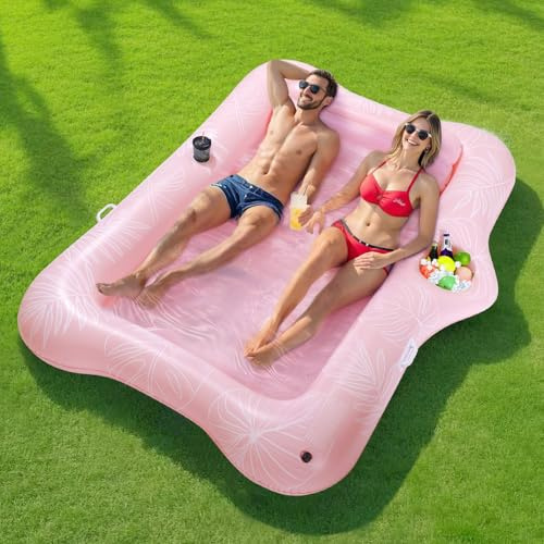 MoKo Flotador Inflable Piscina Grande, 215x148cm Colchoneta Hinchable Piscina para Adultos con Porta Bebidas Integrado y Barra de Hielo, Hamaca Flotante Piscina Verano Fiesta Juguete Piscina