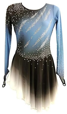 PONNYC A,7/10, Eiskunstlauf Outfit Für Mädchen Mit Rundhalsausschnitt Rhythmische Sport Gymnastik Trikots Mit Farbverlauf Handgefertigtes Eiskunstlauf Wettkampf Kleid Winter Sportrock