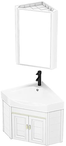 Modernes Eckwaschbecken-Set mit Keramik-Waschbecken, Spiegelschrank und Wandschrank, ideal für kleine Räume, stilvoll und funktional (47 cm)