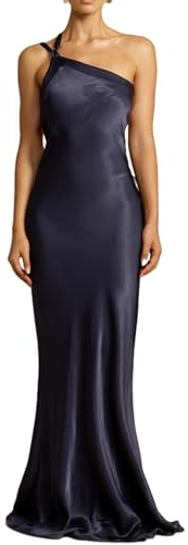 owsber Abiti da cocktail da donna 2024 autunno senza maniche monospalla asimmetrica abiti casual lunghi, Blu scuro, S