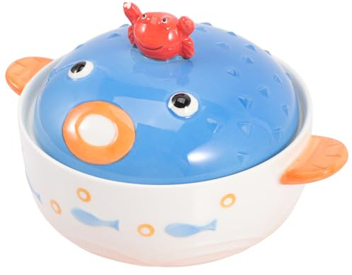 MOLUCKFU Tazón de Cerámica Cubierto Grande para Sopa Ramen Resistente al Calor Estilo Japonés, Doble Asa, Diseño Creativo para Hogar y Estudiantes, Adecuado para Comedor y Reuniones