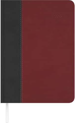 Zettler Buchkalender Premium Fire schwarz-rot A5 2026 – Tageskalender 15 × 21 cm, 1 Tag/1 Seite, Tucson-Einband mit Ziernaht, Monatsregister, 7–22 Uhr Zeiteinteilung, FSC-zertifiziert, viersprachig