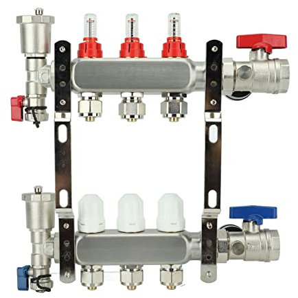 YKMBFEQC Kit collettore di Riscaldamento a Pavimento G1in Collettore di Riscaldamento radiante a 3 circuiti con valvola di Temperatura per Riscaldamento a Pavimento radiante idronico