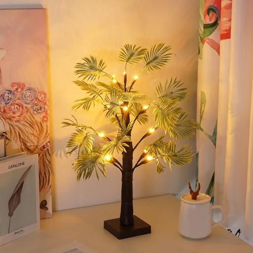 ACAREY LED Baum Lichter mit Timer, 60cm Lichterbaum Künstlichen Grünen Blättern 16 LED Warmweißer Baum Licht für Frühlings Sommer Ostern Weihnachten Innen Deko, USB/Batteriebetrieben