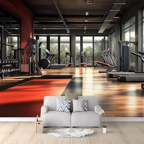 Sport Fitnessstudio Fototapete Fotografie 3D Effekt 350 x 256 cm - Schwarze Vlies Wandtapete für Wohnzimmer & Trainingsraum - Motivierende Wanddekoration zur Gestaltung Ihres Modernen Home-Gyms