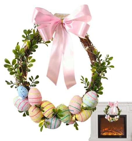 Osterkranz, Frühlingsgirlande | Colorful Eggs Holiday Ghith mit LED Seillicht - 30cm / 11,8 Zoll Dekoration für Fensterhaken Feder Fenster Hook Decor