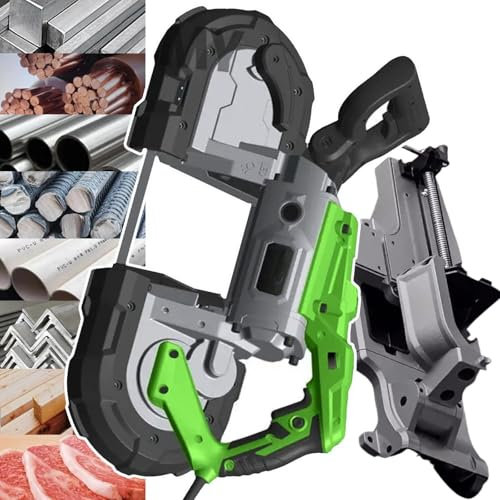 1100W Tiefschnitt-BandsäGe Mit Abnehmbarer&Beweglicher Basis Aus Legiertem Stahl, Zum Schneiden Von Massivem Stahl/Kabel/Edelstahlrohren/Bewehrungsstahl/Pvc-Wasserrohren/Winkeleisen/Holz,Green