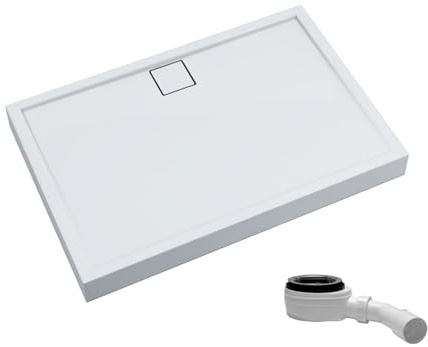 AQUABAD Duschwanne/Duschtasse | Komplettset Finca mit LeakProtect Technologie Smooth White 80x120cm Rechteck | inkl. Ablaufgarnitur/Siphon