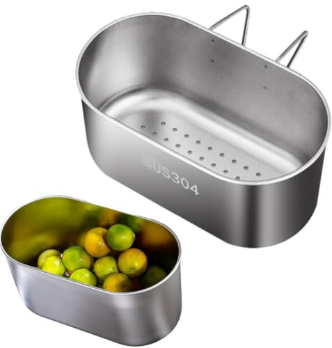 Jiakalamo Stainless Steel Drain Basket, Kitchen Sink Drain Basket Storage Rack Strainer for Vegetables, Fruits, Kitchen Waste(Sliver)