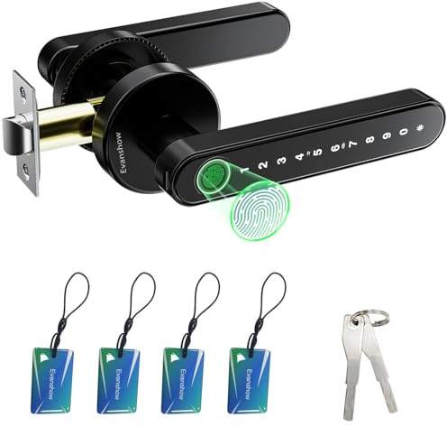 Evanshow Fingerprint Door Lock Biometric Door Knob with Keypad Keyless Entry, Door Locks for Bedrooms, Home Hotel Office Apartment Black