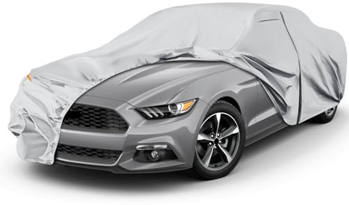 Autoabdeckung Wasserdicht für 2005-2025 Ford Mustang, Vollgarage Autoplane | Auto Abdeckplane Winter Sommer Allwetter Outdoor Abdeckung mit Reißverschluss Tür, Windschutzbänder, Grau