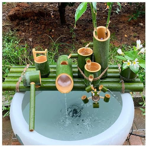 Fontana da Giardino Giapponese/Fontana da Interni, Decorazione da Giardino in bambù con Pompa, Paesaggio Acquatico per laghetto, Acquario, Cortile (60 cm)