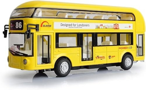 novaease London Bus Model, Classic Yellow Buss, Metal Luxury, Light Sound, Pullback, Battery Included, Doors Open & Close FLashing With Music, Modern British England Yellow Bus