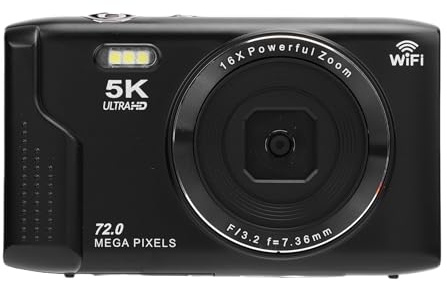 Tbest Fotocamera Digitale Retrò 5K 72 MP, Zoom 16X, AF, Display 2,8 pollici, WiFi, Videocamera HD da Viaggio (32GB)