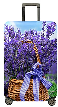 Fasbuy Kofferhülle Kofferschutzhülle mit 18-32 Zoll, Elastisch Koffer Schutzhülle Lavendel Drucke Reise kofferüberzug, Reisekoffer Trolley Case kofferschutz (Blumen,S)
