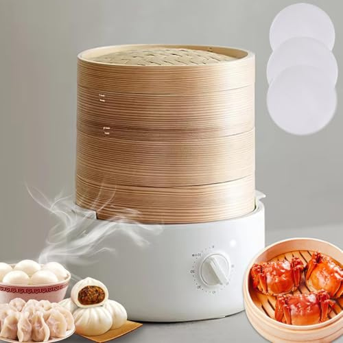 Electric Food Steamer, 3-Tier Bamboo Steamer with Stackable Baskets, 60 Minute Timer, Auto Shut-Off, 800W Fast Steam Pot for Healthy Cooking