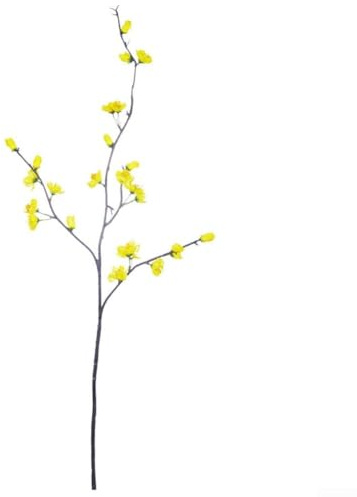 Juego de flores artificiales de ciruelo con 6 ramas con flores de seda realistas y estructura de ramas naturales para uso decorativo en interiores (amarillo)