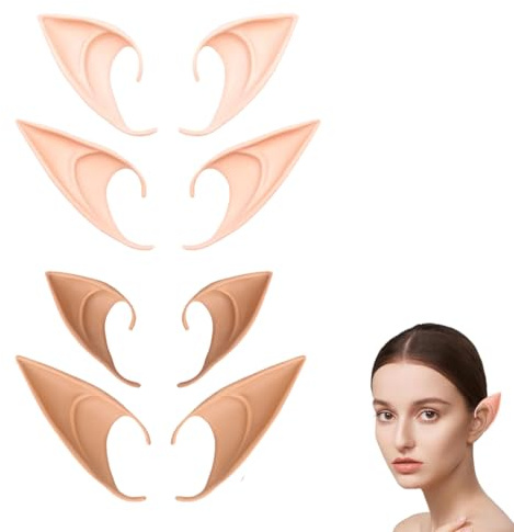 GGUFAY 4 Paar Elfenohren in 2 Größen, Weiche Latex Ohren für Kinder und Erwachsene, Elfen, Cosplay, Weihnachten, Halloween, Karneval, Partydekorationen Zubehör (Hell, Dunkel)