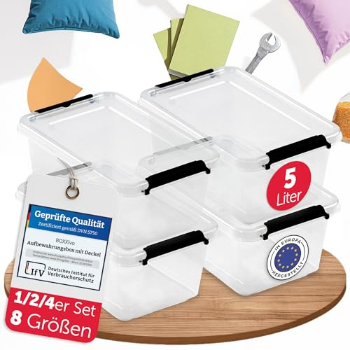 BOXXivo Aufbewahrungsboxen mit Deckel 5l im 4er Set - BPA-freie & lebensmittelechte Boxen Aufbewahrung - Plastikbox mit Deckel - robuste & stapelbare Aufbewahrungsboxen - Kunststoffbox