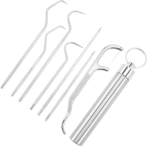 Hiuyavy Stainless Steel Toothpicks Set, 7PCS Toothpick Holder Metal Toothpick Set, Portable Metal Toothpicks Holder for Outdoor Camping Picnic Travel(Silver)