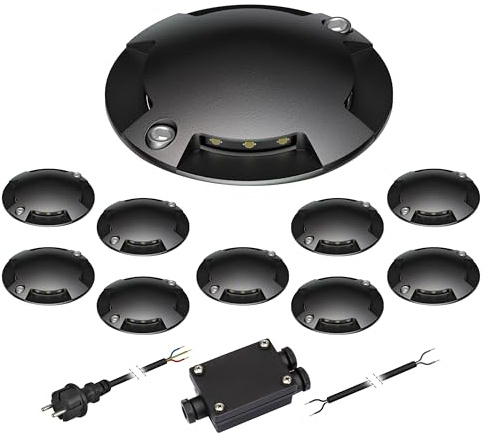 ledscom.de LED Bodenleuchte RUNDA für außen, IP67, 4-flammig, schwarz, rund, 70mm Ø, warmweiß, 10-er Set