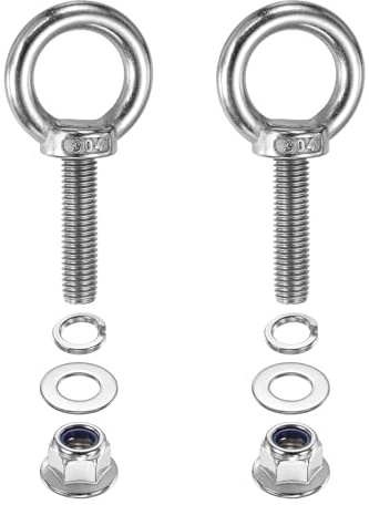 PATIKIL 2 Pcs M10 X 40mm Boulon À Oeil À Épaulement 304 Acier Inoxydable | Anneau De Levage Boulon À Oeil Fileté Avec Écrous À Collerette Ressorts Et Rondelles Plates Attaches Intérieur