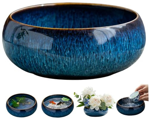 SMELEYOU Pot de Fleurs hydroponique en céramique pour Plantes Aquatiques, bonsaï avec glaçage craquelé, Bol de Lotus résistant à la Chaleur pour Plantes succulentes, Fleurs, Aquarium