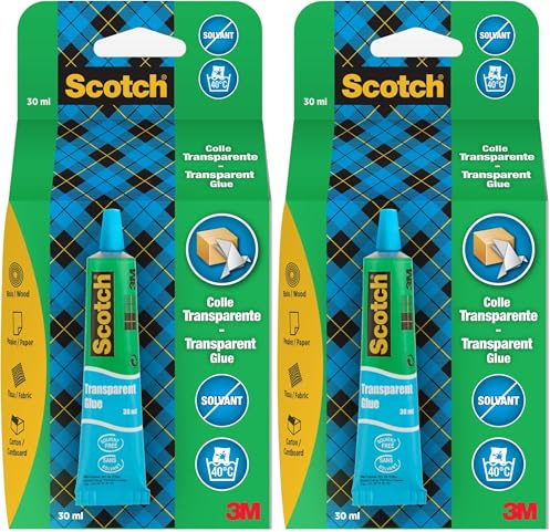 Scotch Tube de colle à usage domestique transparente sans solvant, 30 ml, 1 tube/paquet (Lot de 2)