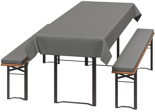 UDPATIO Bierzeltgarnitur Auflagen Set mit Tischdecke – 2er Sitzauflagen 180x25x4 cm + 1x Tischdecke 255x85 cm, waschbare Polster für Partyzeltgarnitur, grau, wasserdicht