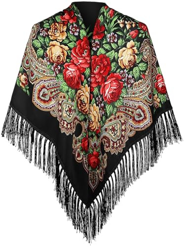 Abito flamenco da donna scialle floreale avvolge per le donne 130 x 130 cm quadrato tradizionale nappa frangia scialle floreale stile retrò etnico foulard accessori moda