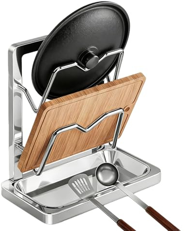 Topfdeckelhalter,Vertikaler Löffel Und Pfannenwender Halter - mit abnehmbarer Tropfschale Topfdeckel Aufbewahrungsgestell,Zur Aufbewahrung Und Trocknung Für Küche Speisekammer Restaurant Geschirr